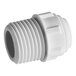 A close-up of a white John Guest polypropylene pipe fitting with threads.