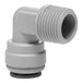 A grey and white John Guest plastic pipe fitting.