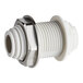 A John Guest white polypropylene bulkhead connector for a white plastic pipe.