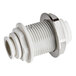 A white John Guest polypropylene bulkhead connector with metal fittings.
