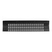 A black metal front grille with rectangular and white holes.