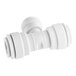 A John Guest white polypropylene pipe fitting with two white connectors.