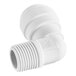 A close-up of a John Guest white polypropylene pipe fitting.