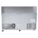 The stainless steel back of a Traulsen UPT7224-LL-SB refrigerated sandwich prep table with two left hinged doors.