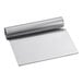 A silver stainless steel dough cutter/bench scraper.