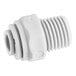 A close-up of a John Guest white plastic pipe fitting with a white screw.