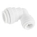 A close-up of a white John Guest polypropylene pipe fitting.