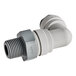 A John Guest gray and white plastic pipe fitting with a black threaded end.