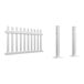 A white picket fence panel with two post connectors.