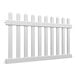 A white Mod-Picket fence panel with pointed tips.