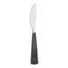 A silver Varick Briar butter knife with a black and white handle.
