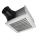 A white Broan Flex Series bathroom ventilation fan with a black vent cover.