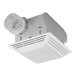 A white Broan bathroom exhaust fan with light and plastic vent cover.