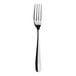 A close-up of a Varick Avery stainless steel dinner fork with a black and white background.