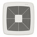 A white square bathroom exhaust fan with black lines.