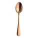 A Varick Fulton stainless steel coffee spoon with a copper handle.