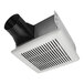 A white Broan bathroom exhaust fan with a white and black vent cover.