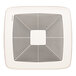 A white square Broan bathroom ventilation fan with a square design in black.