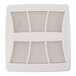A white square Broan Lo-Profile bathroom exhaust fan with three vents.
