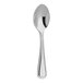 A close-up of a Varick Charleston stainless steel teaspoon with a white background.