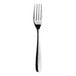 A close-up of a Varick Avery stainless steel salad/dessert fork with a black handle.