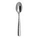 A close up of a Varick Becki stainless steel teaspoon with a handle.