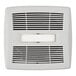 A white square Broan bathroom exhaust fan with a black border and LED light.