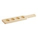 An Acopa natural wood paddle with three holes in it.