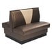 A brown and beige American Tables & Seating double V shape back booth with a black seat.