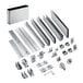 Several stainless steel metal hinges for an ASI Accurate Partitions bathroom stall partition.
