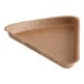 A brown cardboard triangle-shaped tray with a pizza slice holder on it.