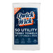 A white Monarch Brands utility terry towel with blue and orange text.