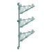 A green metal Regency wall-mount shelf post with three levels.