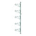 A green metal rack with single brackets for shelves.