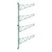 A green metal Regency wall-mount shelf post with single brackets and metal rods.