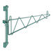 A green metal Regency wall-mount shelf post with two hooks.