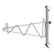 A Regency stainless steel wall-mount shelf post with a bracket with two hooks.