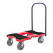 A red and black Snap-Loc push cart dolly with wheels.