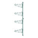 A green metal shelf post with four levels and single brackets.