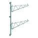 A green metal Regency wall-mount shelf post with single brackets on it.