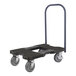 A black Snap-Loc push cart dolly with wheels.