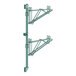 A green metal Regency wall-mount shelf post with double brackets for two shelves.