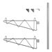A Regency stainless steel wall-mount shelf post with single brackets and hooks.