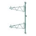 A green metal pole for Regency wall-mount shelves with three hooks.