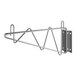 A Regency stainless steel wall-mount single bracket for wire shelving with a hook.