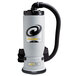 A ProTeam AviationVac transportation backpack vacuum with a black and grey design and a white container.