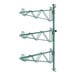 A Regency green metal wall-mount post with three shelves.