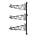 A black Regency wall-mounted shelf post with double brackets and three shelves.