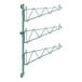 A green metal Regency wall-mount shelf post with three hooks.