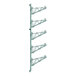 A Regency green metal wall-mounted shelf post with double brackets and four levels.